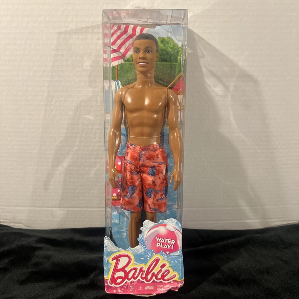 2014 Barbie Water Play Doll - African American Model STEVEN CFF17 Red Trunk Read
